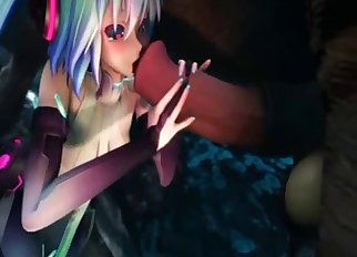 Slutted-up loli blows a horny horse